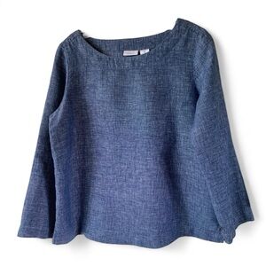 Sigrid Olsen Linen Blouse Top Blue Chambray Pullover Boatneck Top Sz S E…